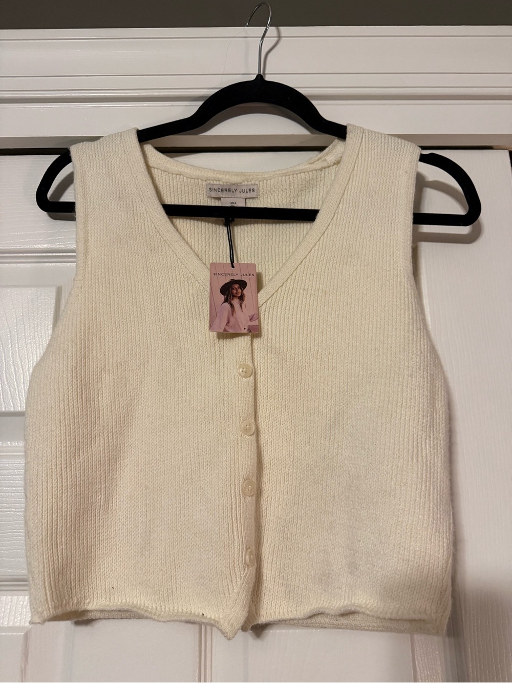 Sincerly Jules Cream Knit Button-Front Sweater Vest